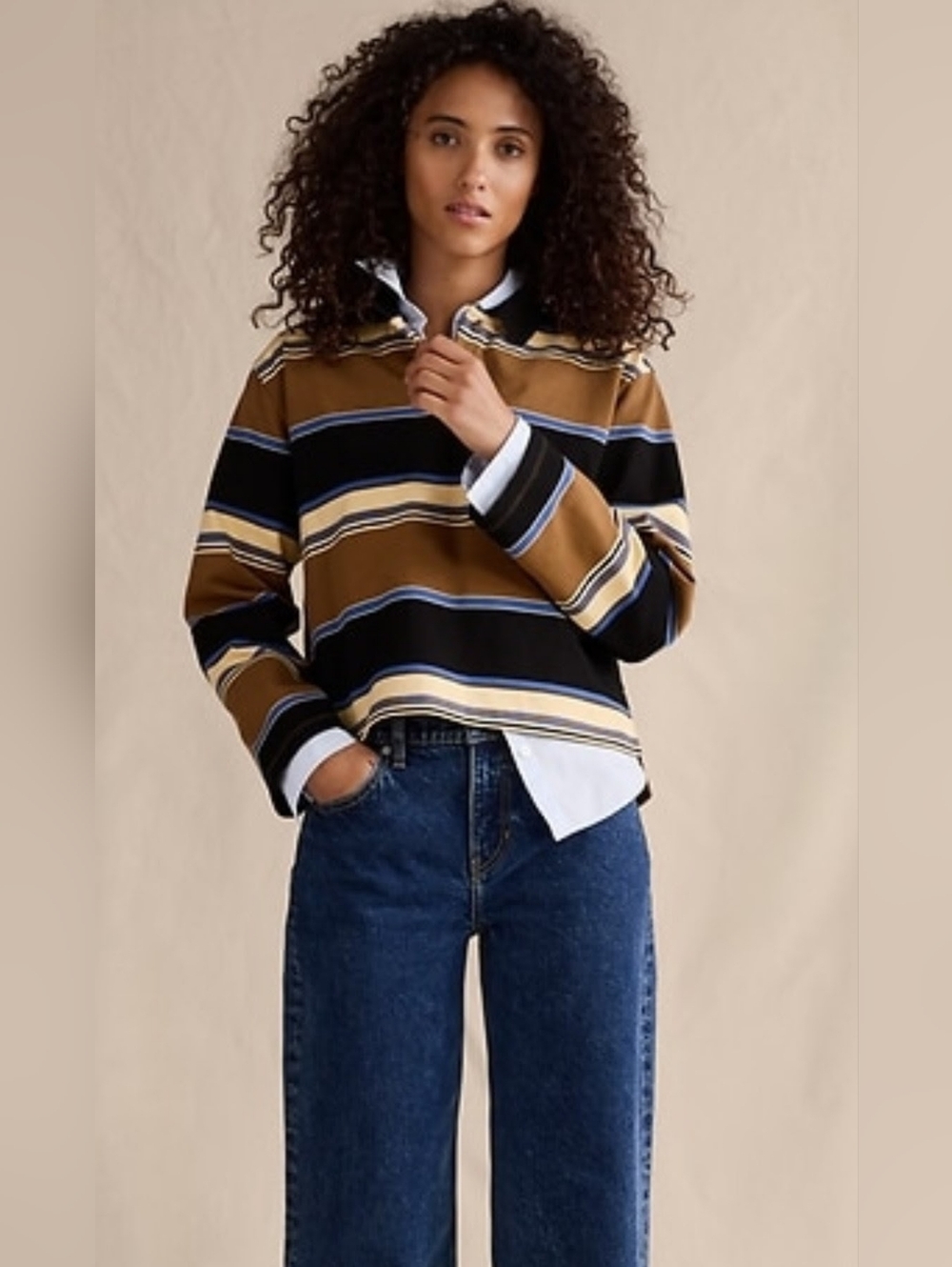 NWT Banana Republic Heavyweight Cotton Polo Striped Dark Autumn Small